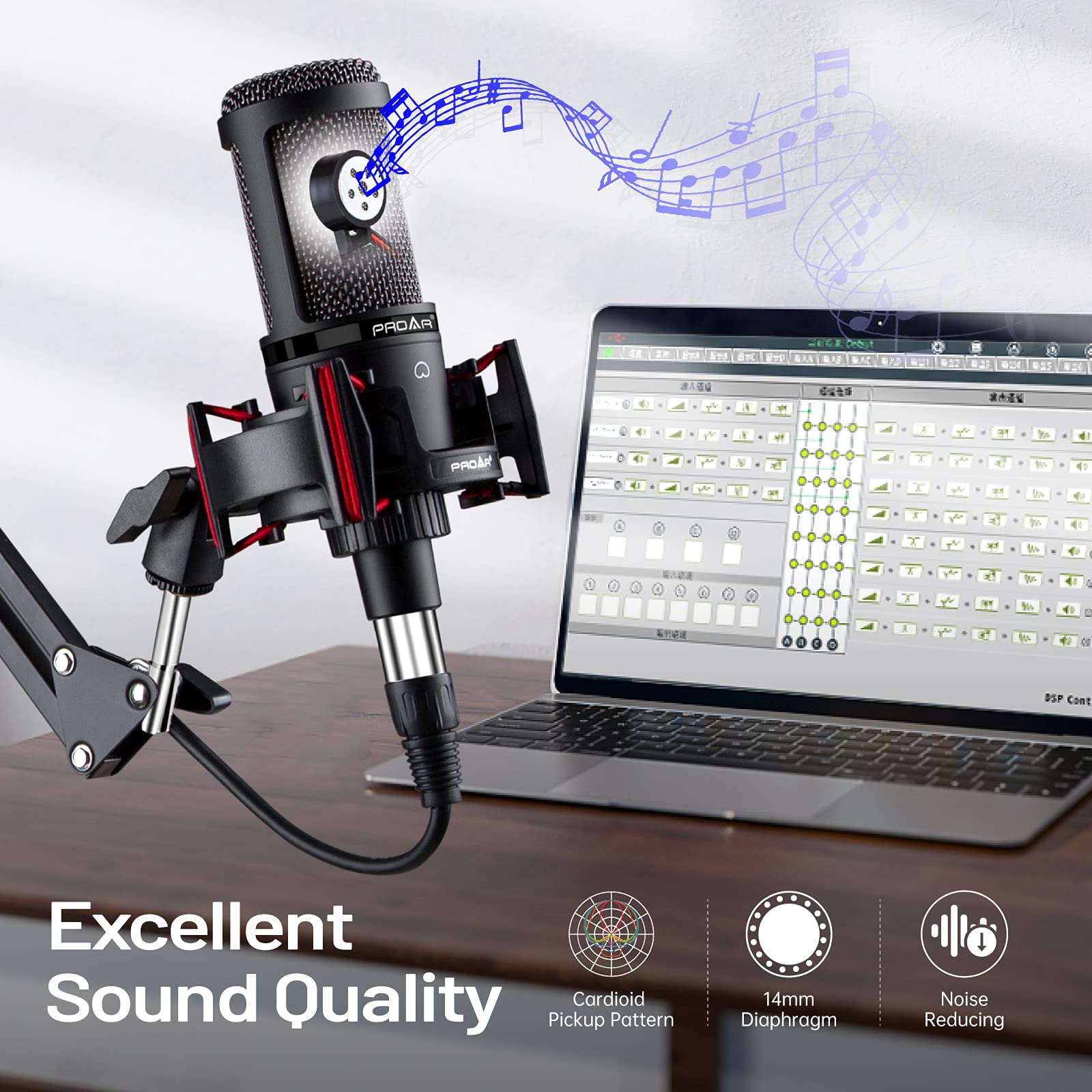 Condenser Microphone XLR,Professional Studio Recording Microphone for Computer PC,Cardioid Podcast Mic Kit with Boom Arm,Gaming